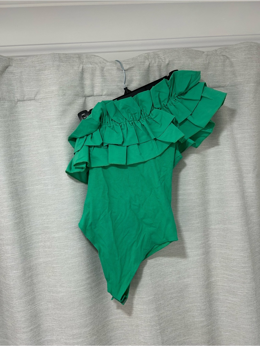 Green One-Shoulder Ruffle Bodysuit - Picture 2 of 2
